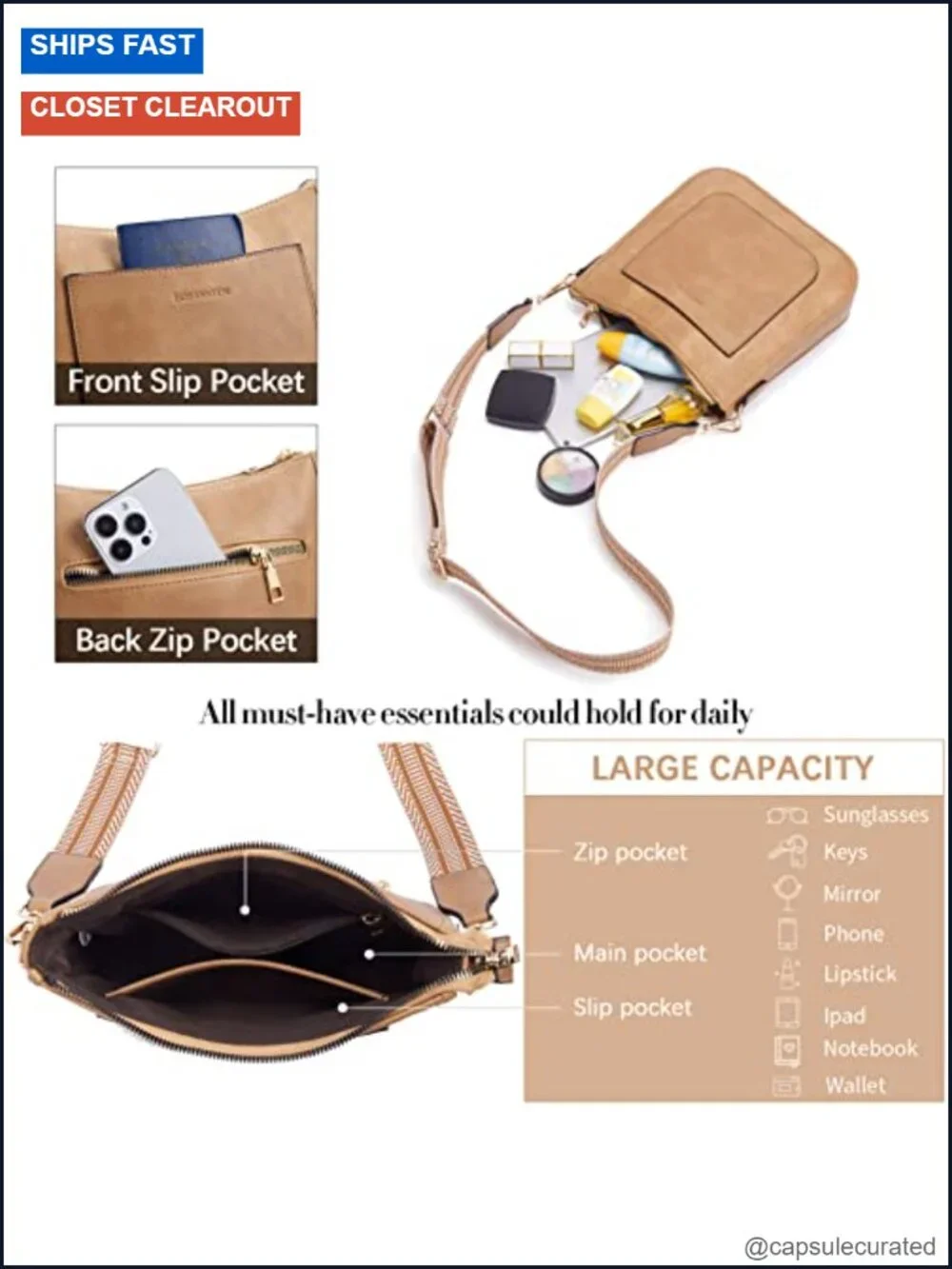 Vegan Leather Crossbody Bag with Guitar Strap for Women Hobo Purse Travel